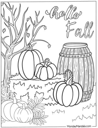 barrel and pumpkins
